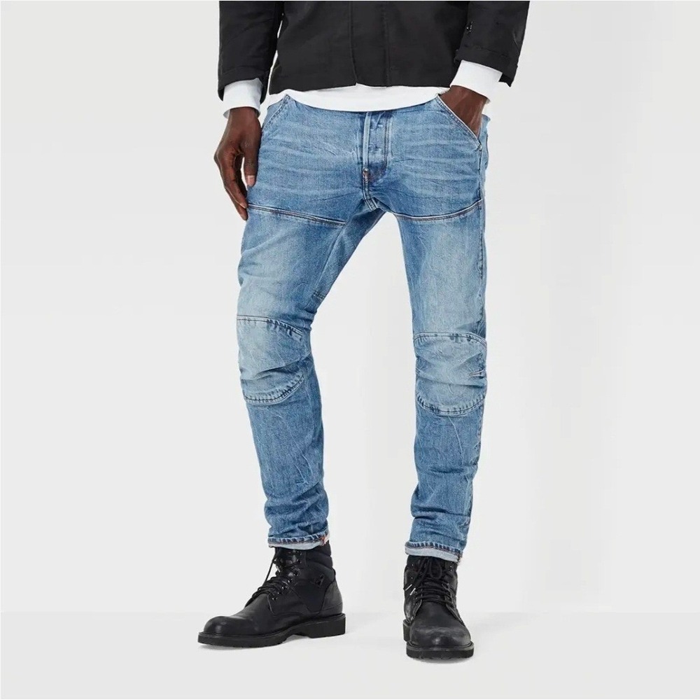 G-Star RAW Men's Jeans 5620 3D Slim Moto Elwood 31x32 Light Wash Distressed